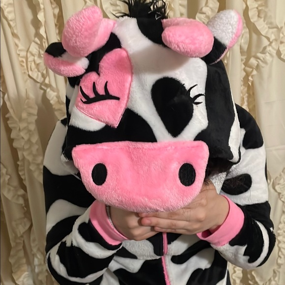 Cow Print Pajama Onesie with Pink Accents - Picture 5 of 9